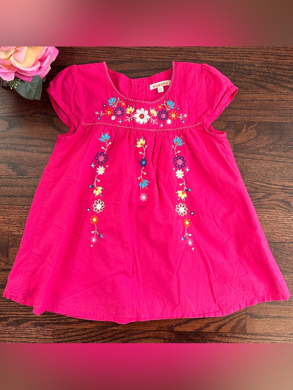 BlueZoo woven cotton embroidered top, size 5-6Y